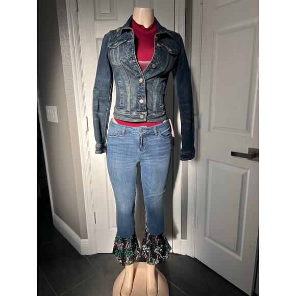 Pilcro and the Letterpress Denim Jacket XS Dark Wash Distressed Anthro - Picture 3 of 4